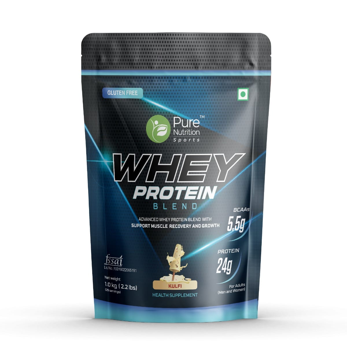 Pure Nutrition Whey Protein Blend, With Whey Protein Isolate And Concentrate, For Muscle Building, Lean Muscle Building, 34 Grams Of Protein Per Scoop. Kulfi 1Kg Pouch