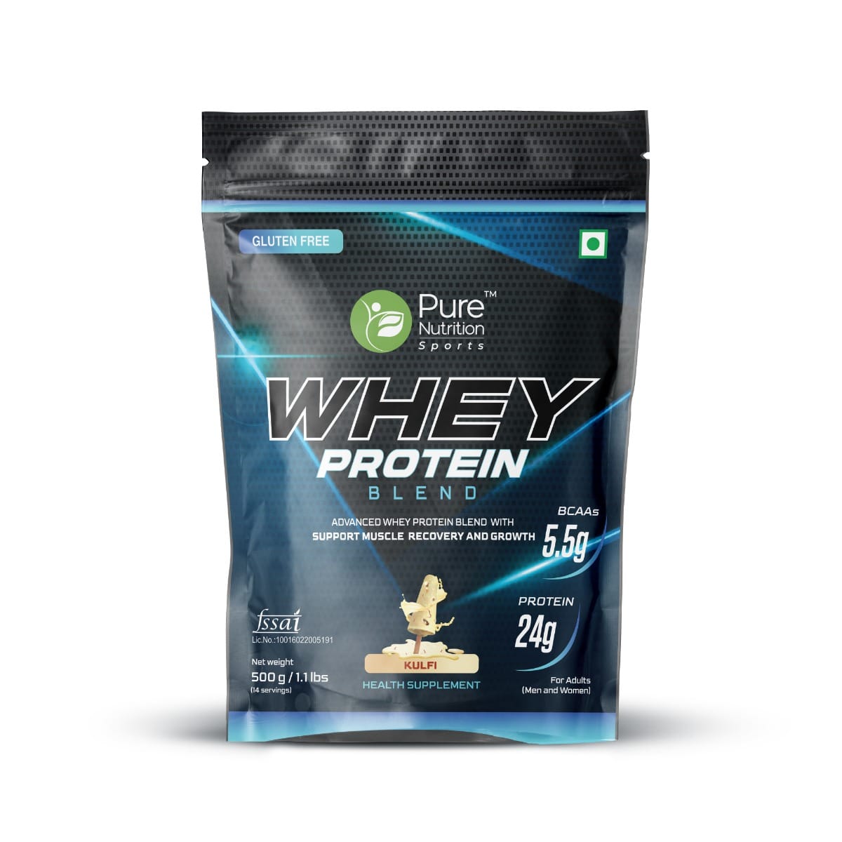 Pure Nutrition Whey Protein Blend, With Whey Protein Isolate And Concentrate, For Muscle Building, Lean Muscle Building, 34 Grams Of Protein Per Scoop. Kulfi 500Gms Pouch