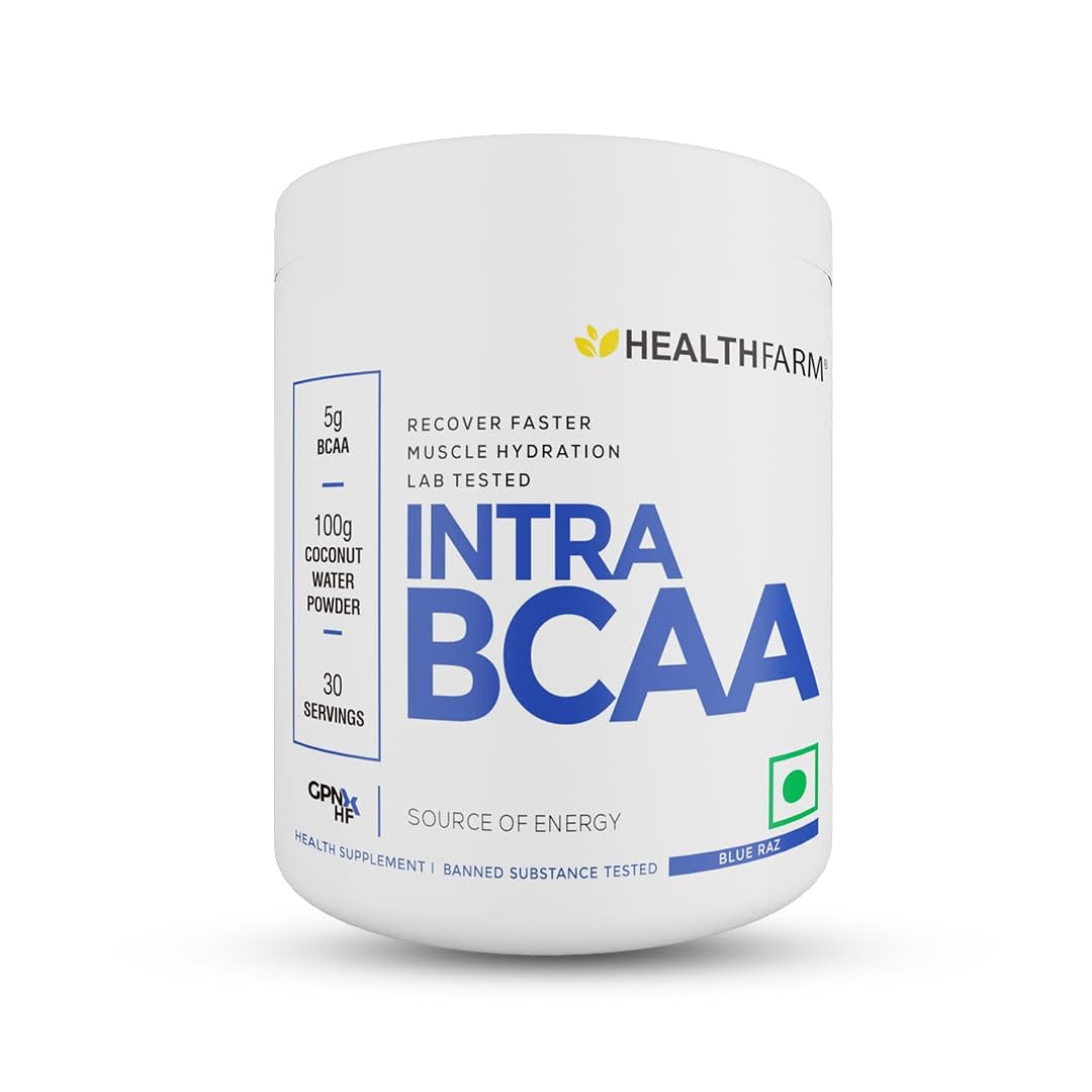 Healthfarm Intra BCAA Powder Amino Acids Supplement - 30 Servings - Sugar-Free Intra, Post & Pre Workout Amino Powder & Recovery Drink (Blue Raz)