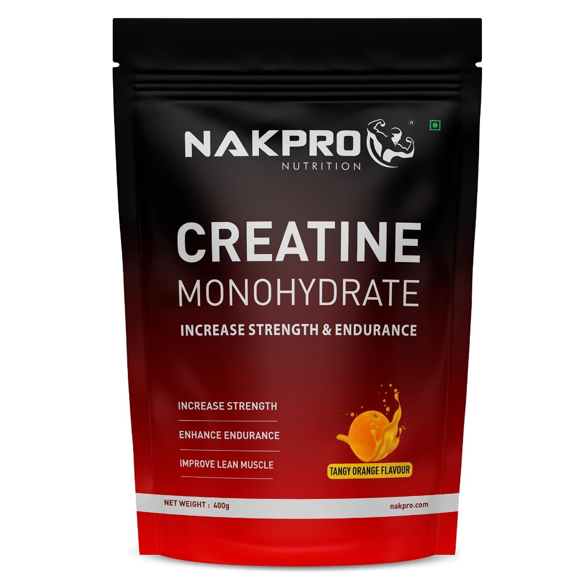 NAKPRO Micronised Creatine Monohydrate Powder (400g, Tangy Orange) | 3g Creatine/Serving | Trustified Certified for Accuracy & Purity | Rapid Absorption Pre/Post Workout Supplement for Muscle Repair & Recovery | Supports Athletic Performance