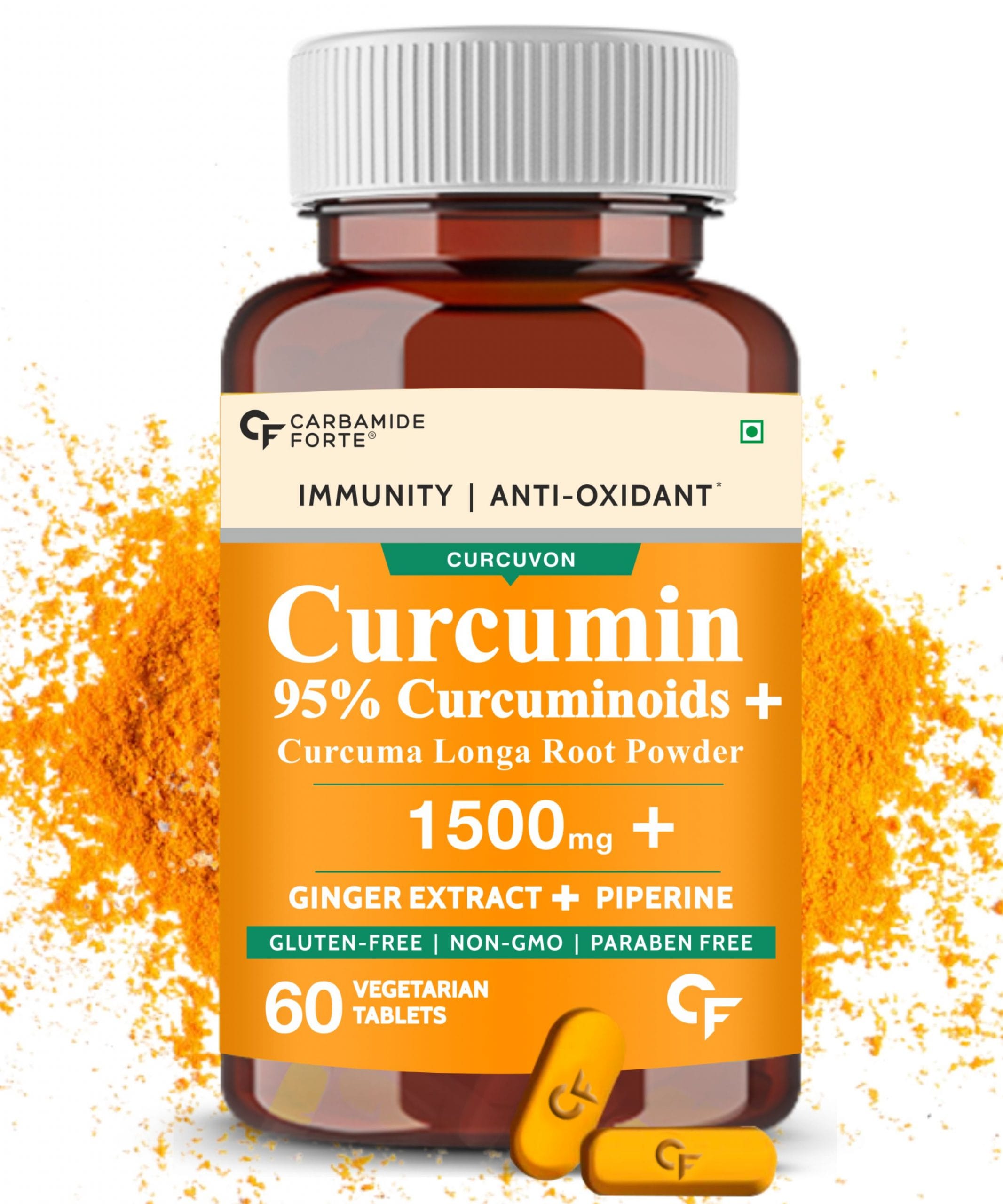 Carbamide Forte Curcumin with Piperine Tablets with 95% Curcuminoids | Immunity Boosters for Adults with Curcuma Longa, Turmeric & Ginger  Carbamide Forte Curcumin Piperine Curcuma Longa Turmeric Powder Ginger | Tablets 90 Veg Tablets | Immunity | Anti-O