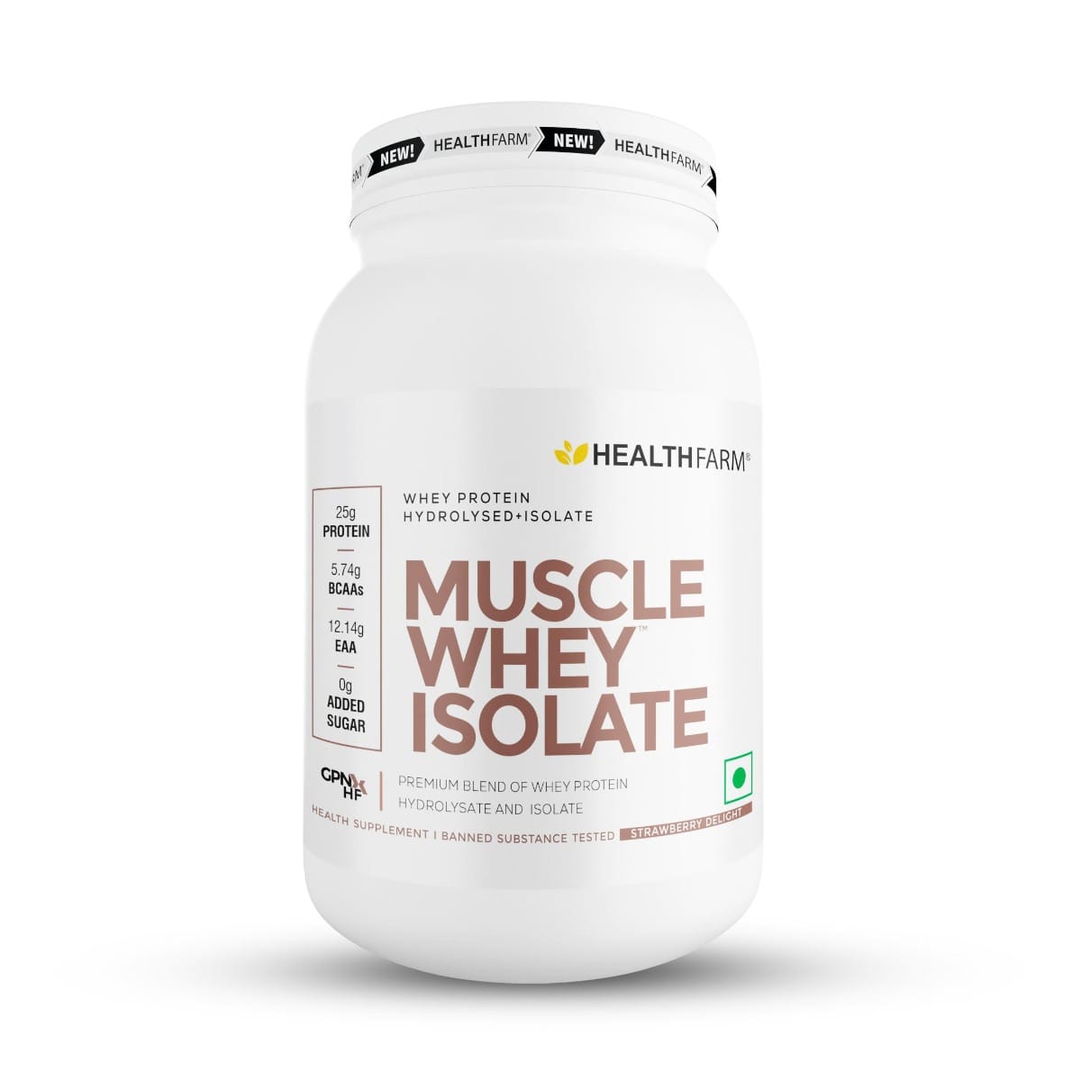 Healthfarm Muscle Whey Isolate Protein Powder, 100% Pure Isolate (Strawberry Delight, 1kg)