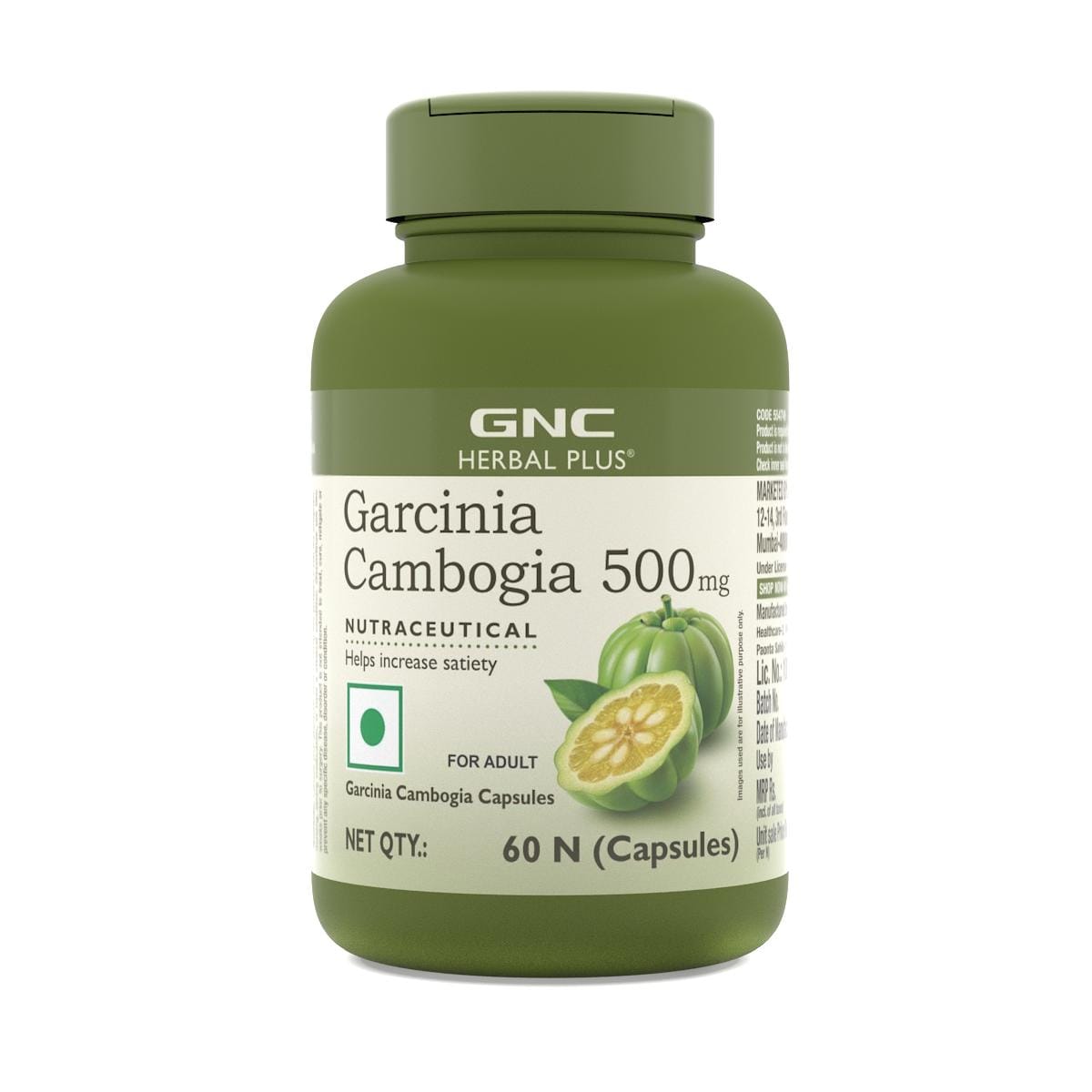 GNC Herbal Plus Garcinia Cambogia | Aids in Weight Loss | Controls Hunger Pangs | Helps Reduce Bad Fats | Improves Serotonin Level | Formulated in USA | 500mg Per Serving | 60 Capsules