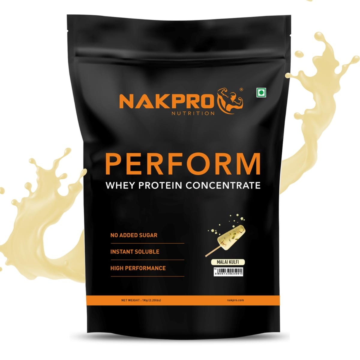 NAKPRO Perform Whey Protein Concentrate 1kg Malai Kulfi | 24g Protein, 5.3g BCAA | Trustified Certified 100% Authentic Supplement Powder & No Adulteration | Fast Absorbing Whey Protein Powder NAKPRO Perform Whey Protein Concentrate 1kg Malai Kulf