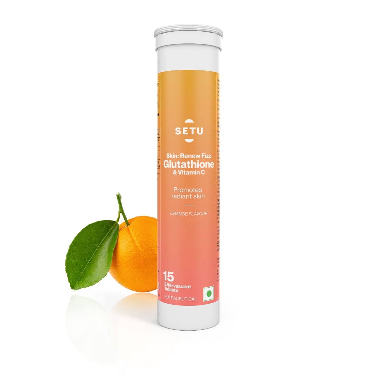 Setu Skin Renew | Glutathione With Vitamin C, Gluta Fizz, Supports Detoxification, Sugar-Free | Orange Flavour Setu Skin Renew Glutathione Tablets for Glowing Skin | 15 Effervescent Tablets with 500mg L-Glutathione & Vitamin C | Sugar-free Antioxidant &