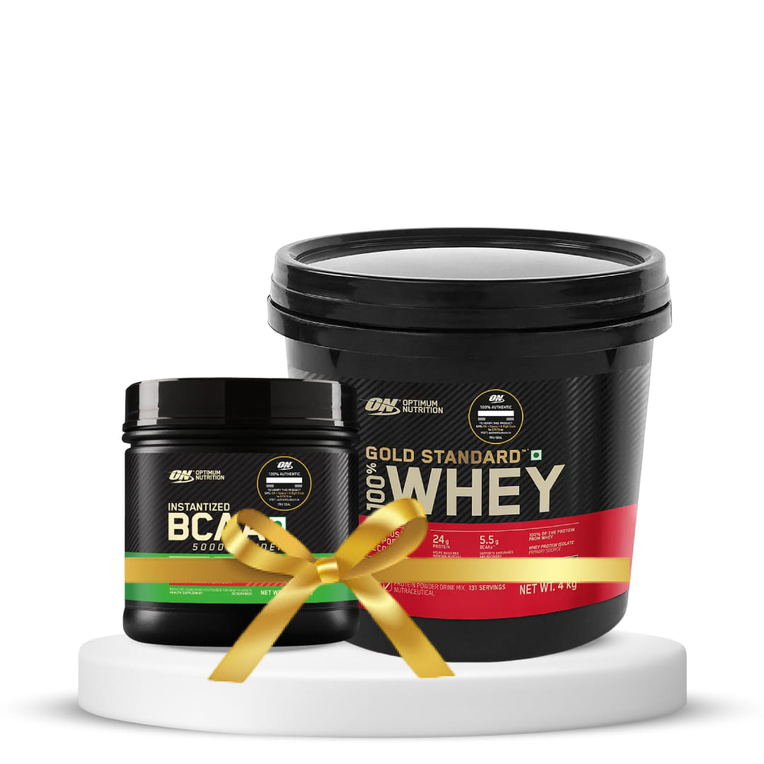 Optimum Nutrition (ON) Gold Standard 100% Whey Protein Powder 4 Kg (Double Rich Chocolate) & Optimum Nutrition BCAA, 5g BCAAs in 2:1:1 Ratio, 30 servings, (250gm Fruit Punch) (Combo)