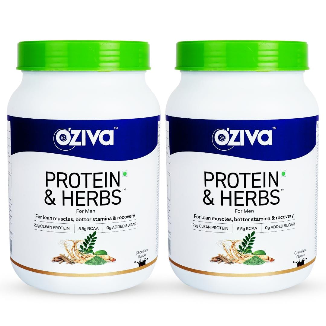 OZiva Protein & Herbs for Men, Chocolate, 2KG | For Muscle Building, Clean