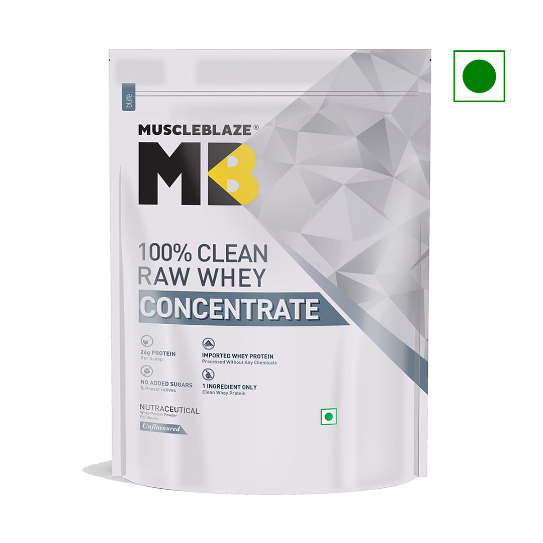 MuscleBlaze Raw Whey Protein Concentrate 80% (Unflavoured, 1kg) | Light & Clean Protein | Easy to Digest