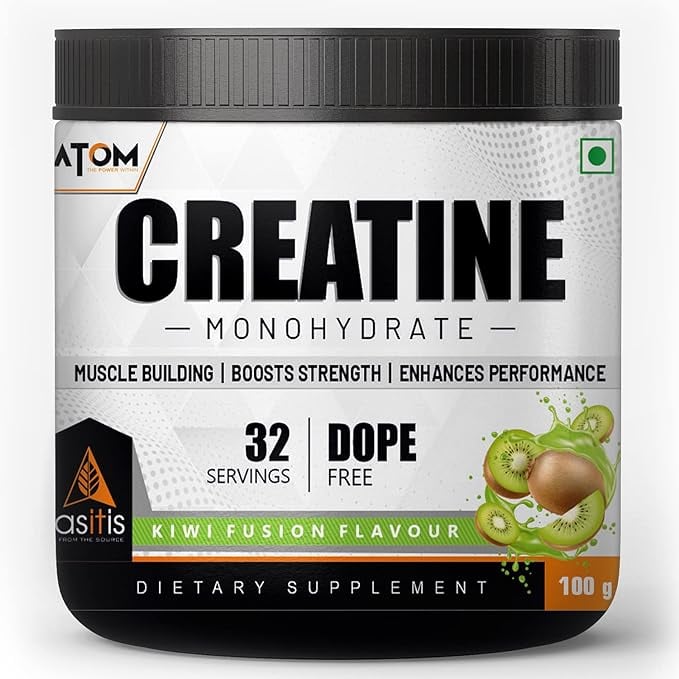AS-IT-IS Nutrition ATOM Creatine Monohydrate (100g Powder, 32 Servings, Kiwi Fusion Flavour) | Dope Free | Enhances Performance | Promotes Muscle Gains