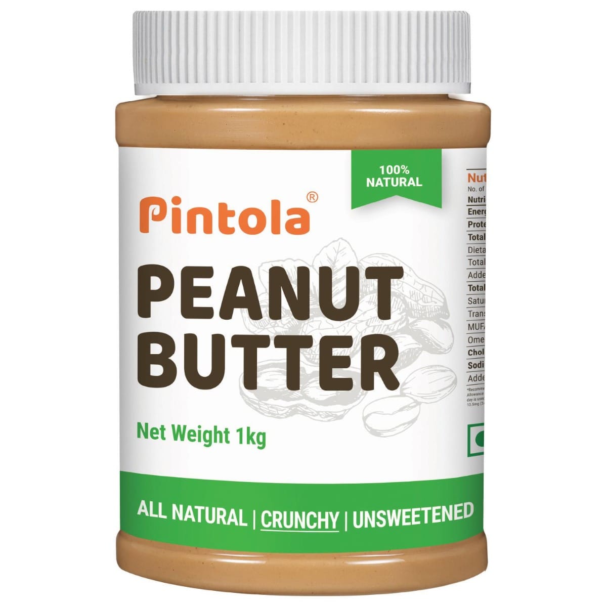 Pintola All Natural Peanut Butter | Rich in Fiber, 30g Protein | Non GMO, Naturally Gluten Free, Cholesterol Free | Unsweetened, Crunchy Pintola All Natural Peanut Butter | Rich in Fiber, 30g Protein | Non GMO, Naturally Gluten Free, Cholesterol Free | U