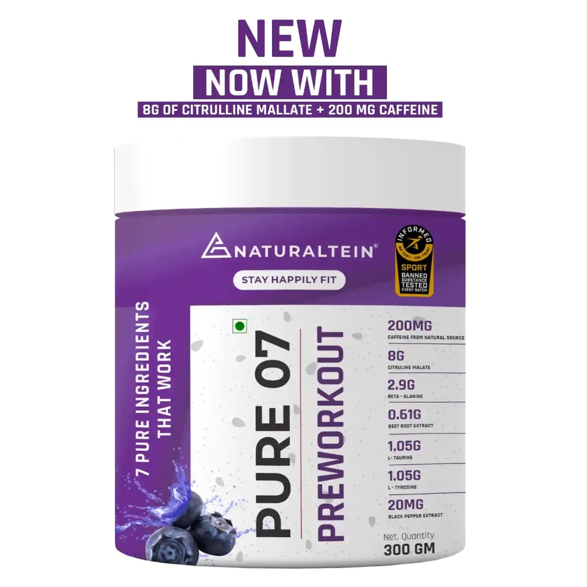 NATURALTEIN Pure 07 Preworkout Blueberry 300 gms