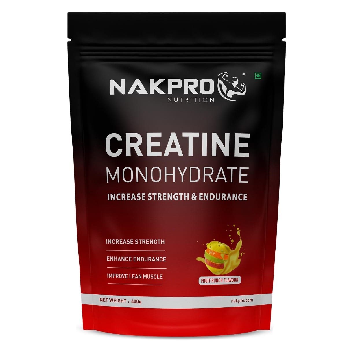 NAKPRO Micronised Creatine Monohydrate Powder (400g, Fruit Punch) | 3g Creatine/Serving | Trustified Certified for Accuracy & Purity | Rapid Absorption Pre/Post Workout Supplement for Muscle Repair & Recovery | Supports Athletic Performance
