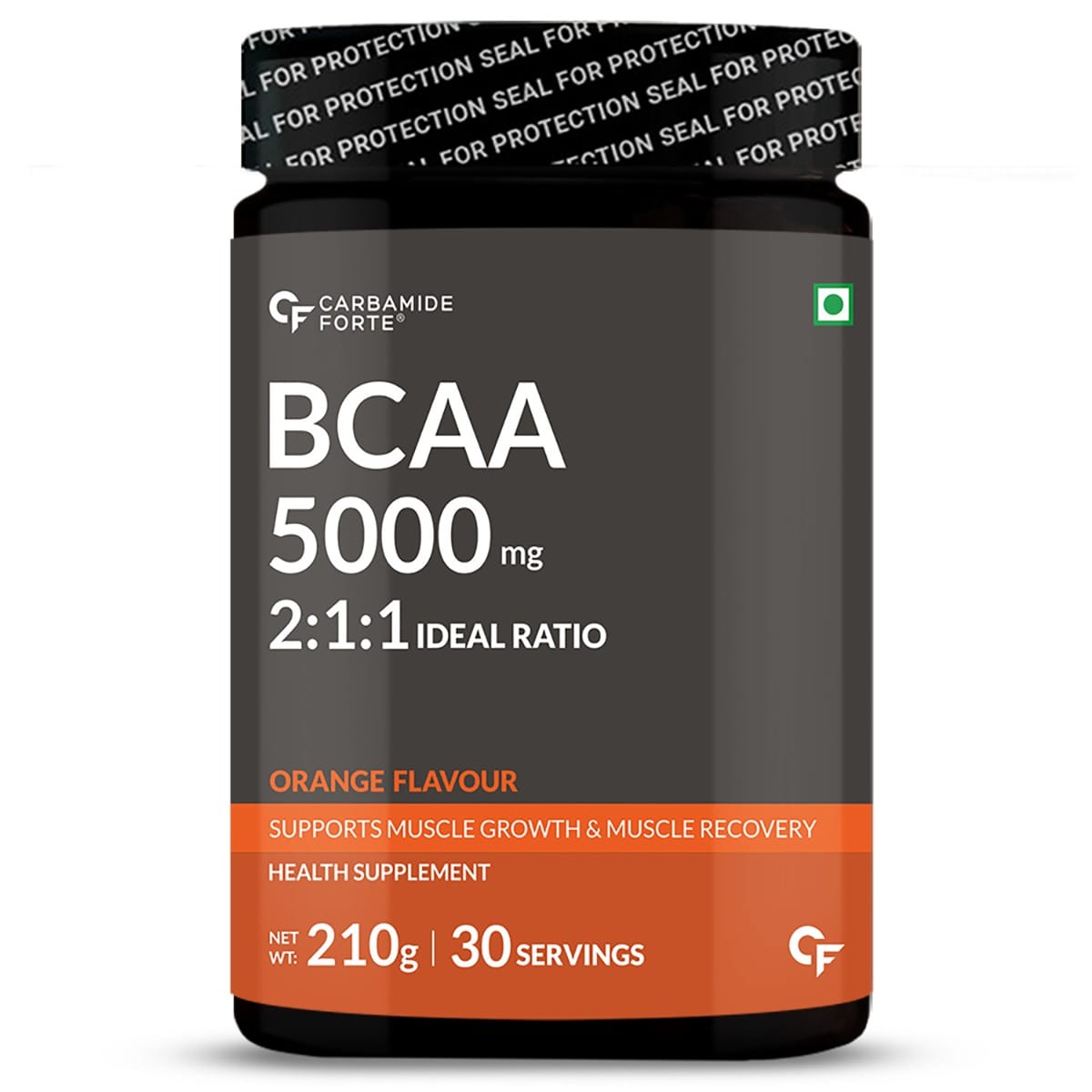 Carbamide Forte BCAA Powder - BCAA with 2:1:1 Ratio for Muscle Growth & Muscle Recovery - For Gym Goers - Orange- 210g

