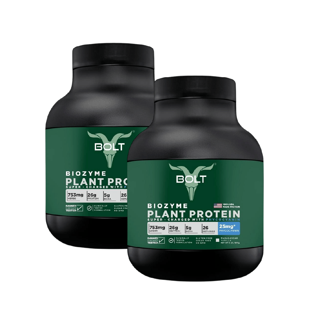 Bolt Biozyme Plant Protein Super-Charged With Phycocyanin, 26 g Protein | 2 lb, 907g Bolt Biozyme Plant Protein 907g | Madagascar Vanilla | 26 Servings | 26g Protein | 25mg Phycocyanin | Quick muscle recovery | Lean muscle growth