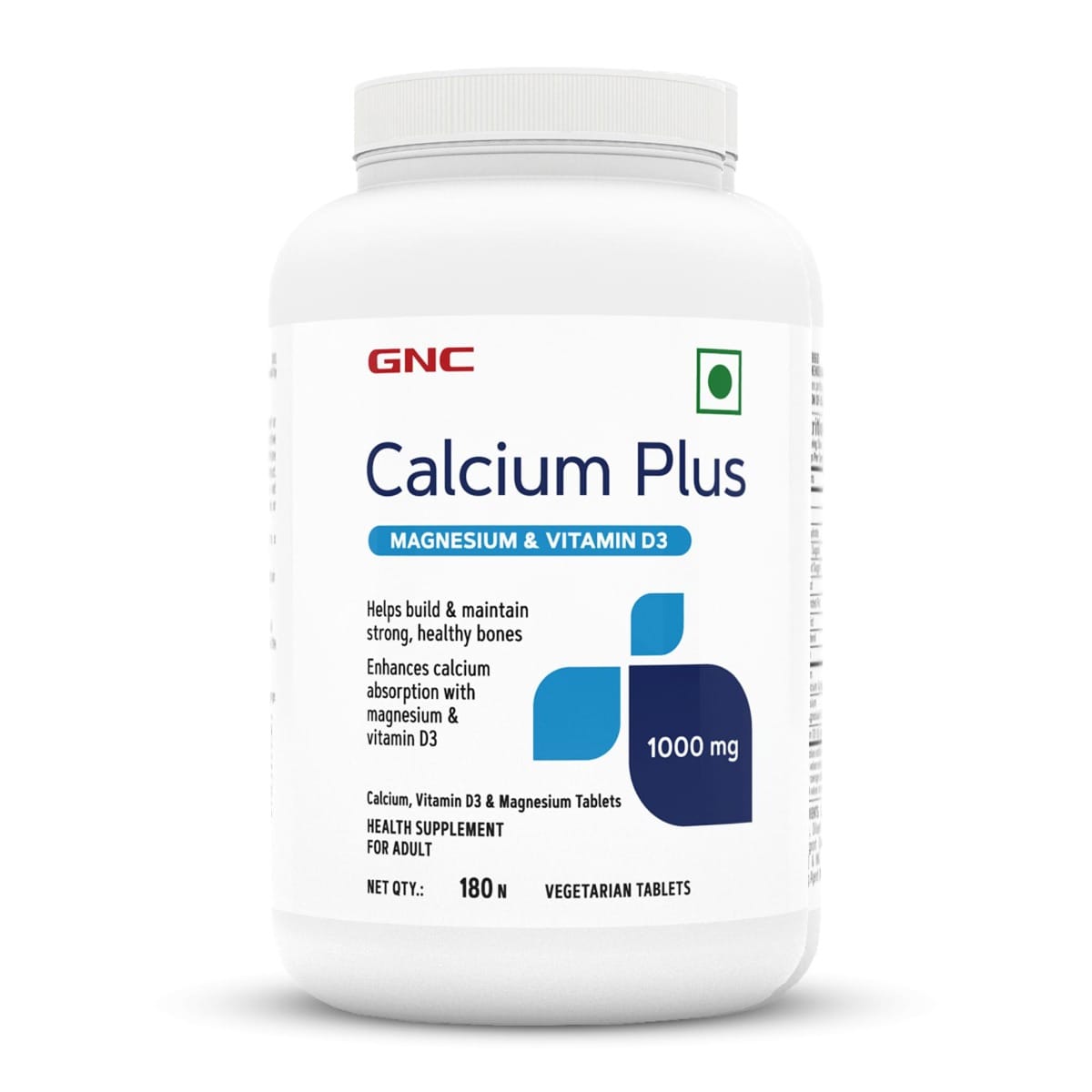 GNC Calcium Plus With Magnesium & Vitamin D3 | Strengthens Bones | Supports Strong Teeth | Promotes Healthy Muscle Contraction | Formulated in USA | 1000mg Per Serving | 180 Tablets