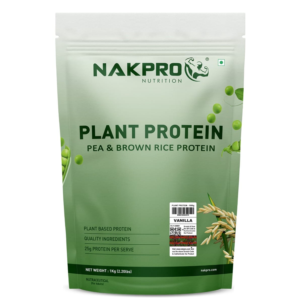 NAKPRO Plant Protein Powder (Pea Protein & Brown Rice Protein), Vanilla 1kg | 25.2g Protein | Easy To Digest | All Essential Amino Acids for Muscle Support and Recovery