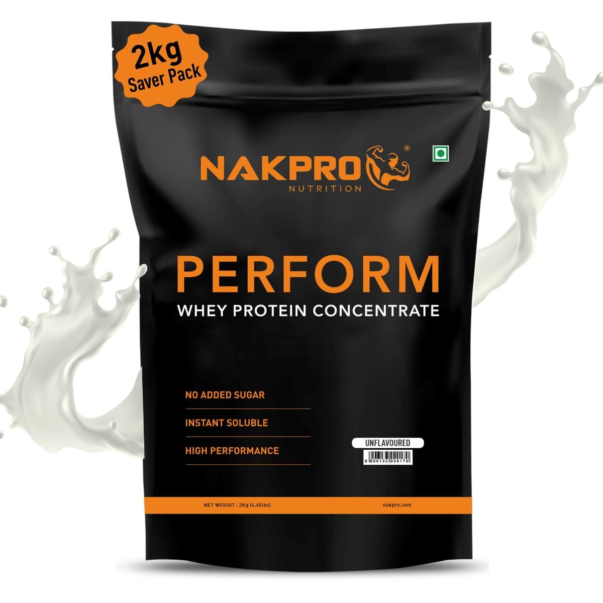 NAKPRO Perform Whey Protein Concentrate 2kg Unflavoured | 26g Protein, 5.7g BCAA | Trustified Certified 100% Authentic Supplement Powder & No Adulteration | Fast Absorbing Whey Protein Powder NAKPRO Perform Whey Protein Concentrate 2kg Unflavoure