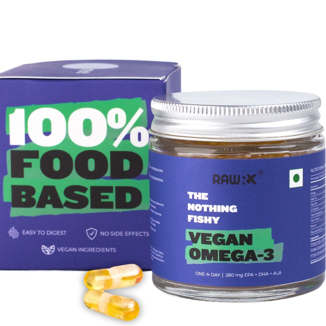 RawRX Vegan Omega 3, 500 mg EPA DHA ALA Fatty Acids, 30 Capsules, 100% Vegetarian Algae Oil, Better than Fish Oil, Best for Pre Workout, Hair & Skin, Heart & Joint Support Supplement for Men & Women