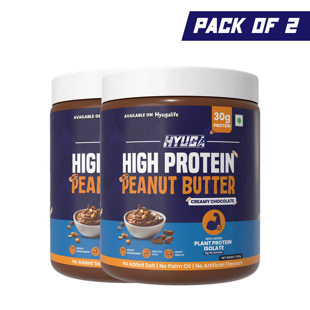 Hyuga High Protein Peanut Butter Creamy 500g | Unsweetened | 30% High Protein| Made with 100% Roasted Peanuts | No Added Sugar or Salt | No Hydrogenated Oils | Non GMO | Gluten Free | Vegan (Pack of 2)