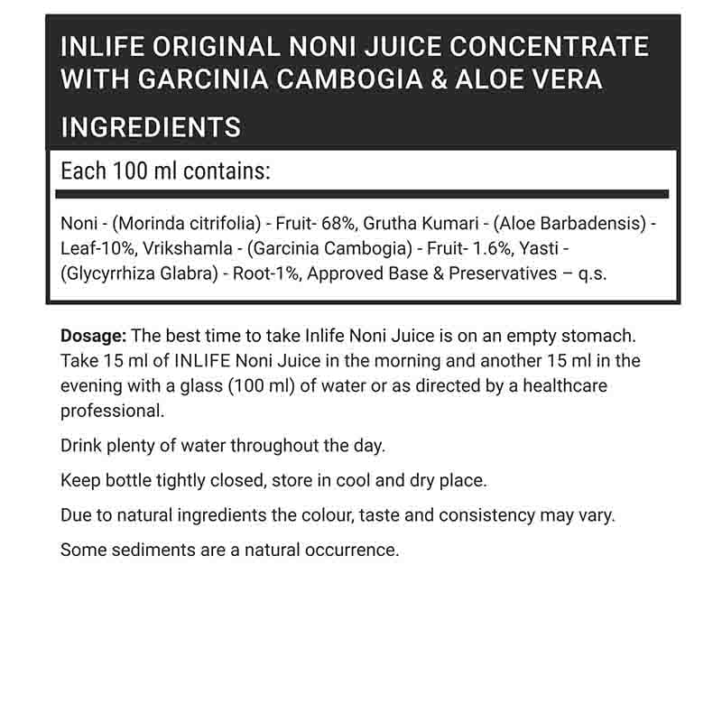INLIFE Noni Gold Fruit Juice Concentrate plus Garcinia & Aloe Vera Liquid Drink, 1 Litre Family Pack