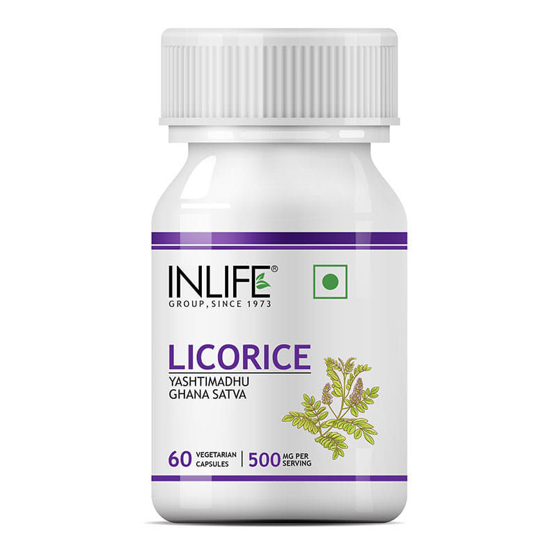 INLIFE Licorice Root Extract (Yastimadhu) Standardized to 20% Glycyrrhizinic Acid Supplement, 500 mg 60 Veg Capsules
