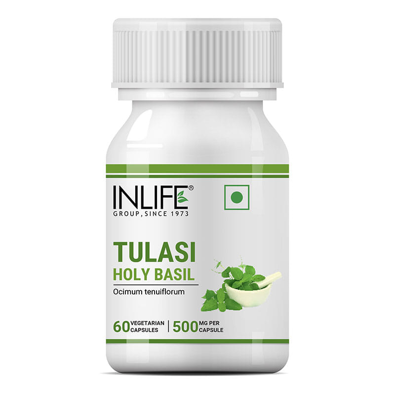 INLIFE Tulsi (Tulasi) Extract Holy Basil Supplement Natural Immunity Booster & Respiratory Wellness for adults, 500mg 60 Vegetarian Capsules (Pack of 1)