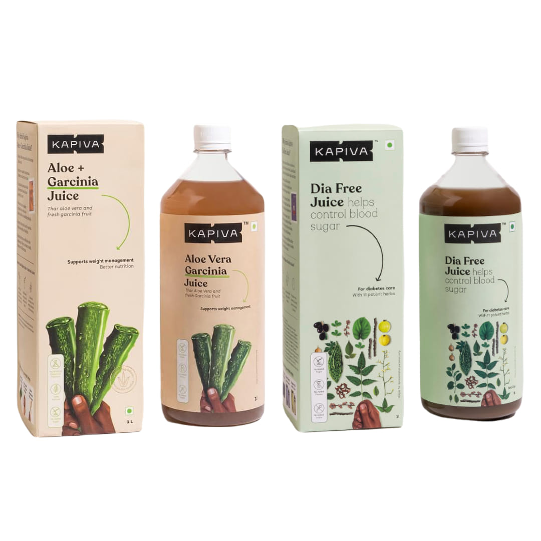 Kapiva Dia Free Juice + Aloe Garcinia Juice | Diabetes & Weight Management Combo