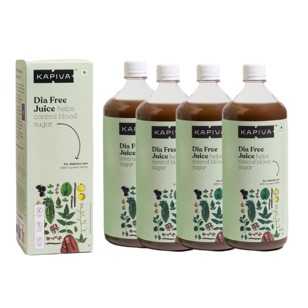 Kapiva Dia Free Juice 1L | For Holistic Diabetes Care | Amla, Karela, Jamun, Guduchi & 7 More | Pack of 4