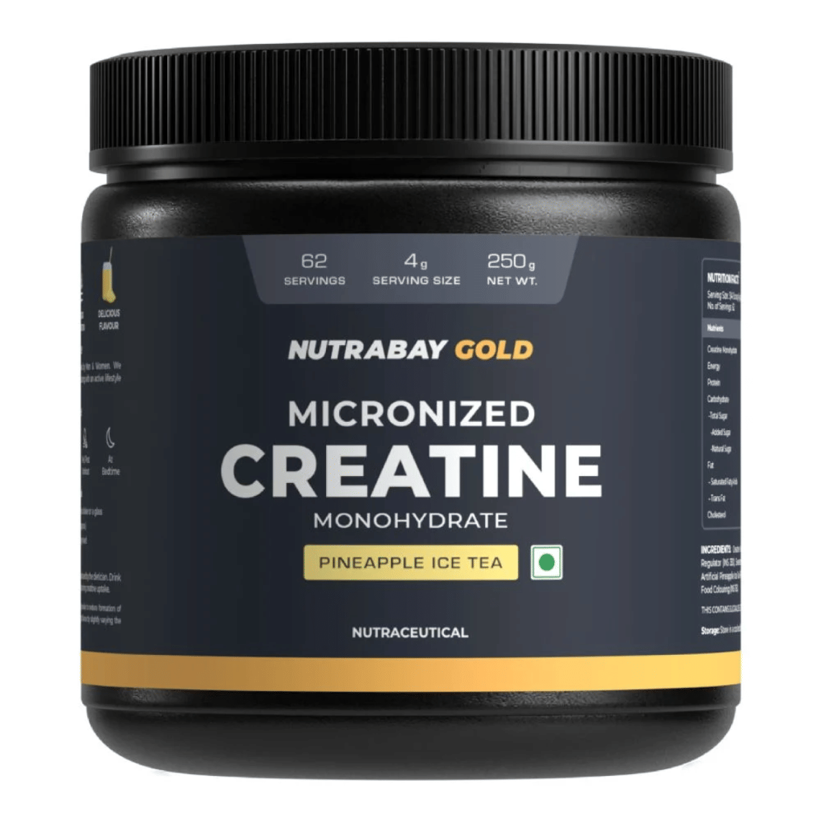 Nutrabay Gold Micronised Creatine Monohydrate - 250g, Pineapple Ice Tea Flavor | Pre/Post Workout Supplement, Muscle Repair & Recovery | Supports Performance & Power | Flavoured Creatine Amino Acid