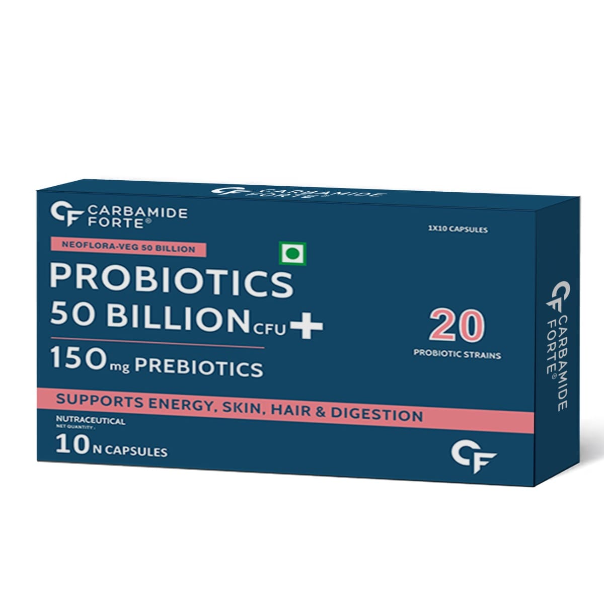 Carbamide Forte Probiotics Supplement 50 Billion for Women & Men 10 Veg Capsules