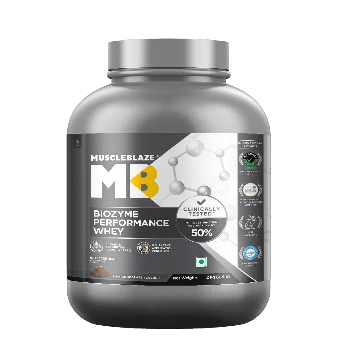 MuscleBlaze MB Biozyme Performance Whey Protein Rich Chocolate MuscleBlaze Biozyme Performance Whey, Labdoor USA Certified (Rich Chocolate, 4 kg / 8.8 lb, 111 Servings)