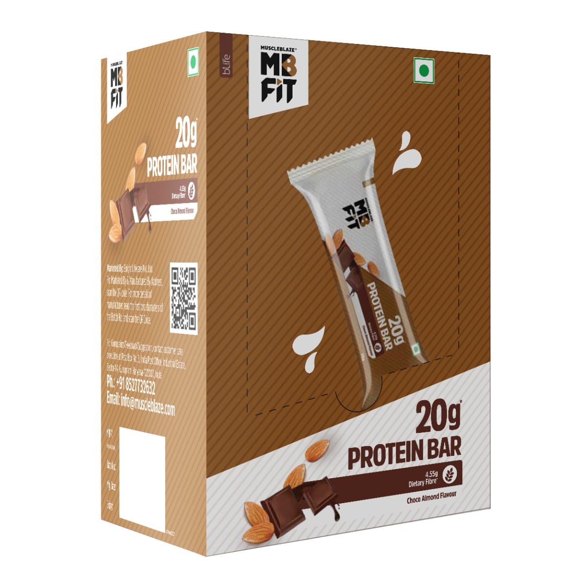 MuscleBlaze 20 g Protein Bar, Choco Almond, Protein Blend, Fibre, 100% Veg, Gluten Free, Healthy Protein Snacks, For Energy & Fitness (Pack of 6)