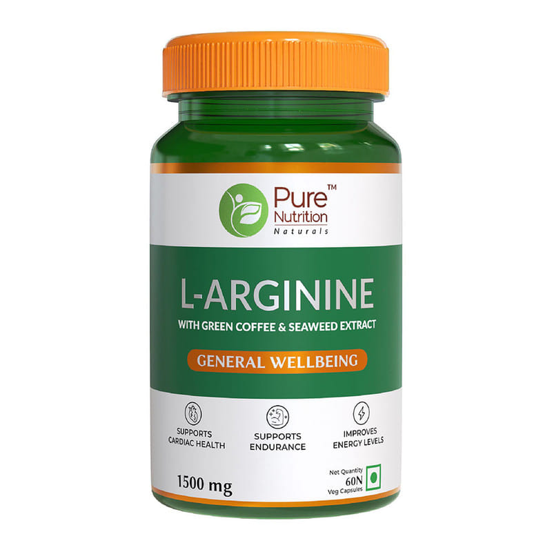 Pure Nutrition L-Arginine 1500 Mg With Green Coffee, Seaweed & Beetroot Extract, L-Citrulline And Nitric Oxide Booster supplement 60 Veg Capsule