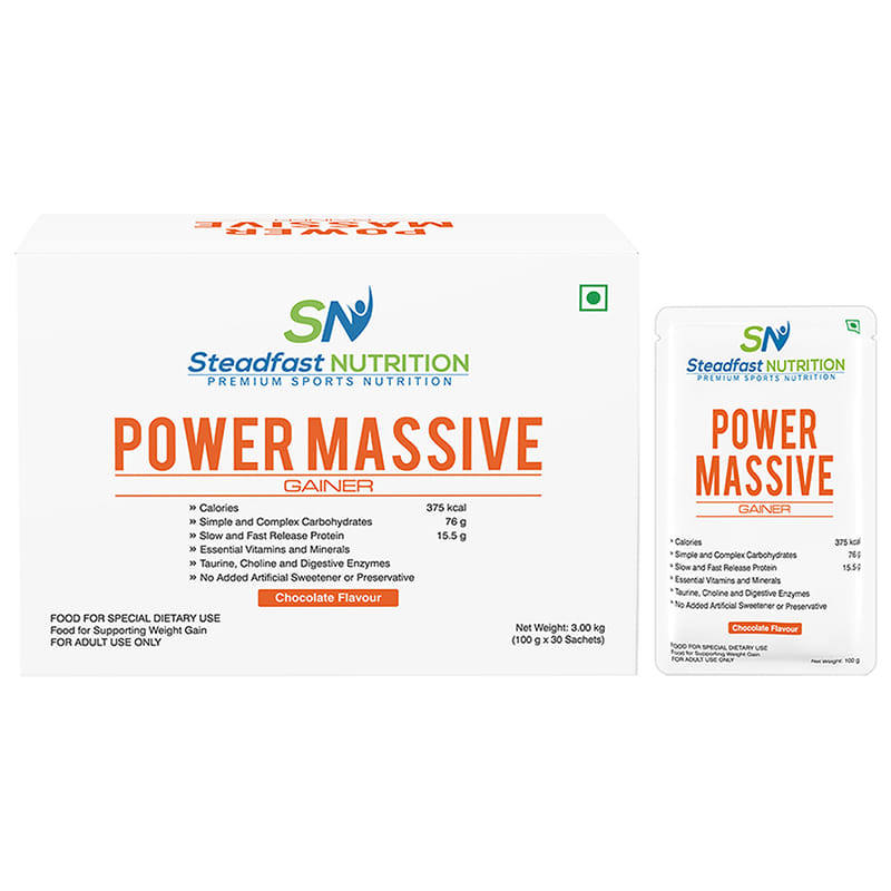 Steadfast Nutrition Power Massive | Weight Gainer for Men & Women 3kg Muscle Mass Gainer Protein Powder | Best for Weight Gain & Muscle Growth |100g per Sachet (Chocolate, Pack of 30 sachets)