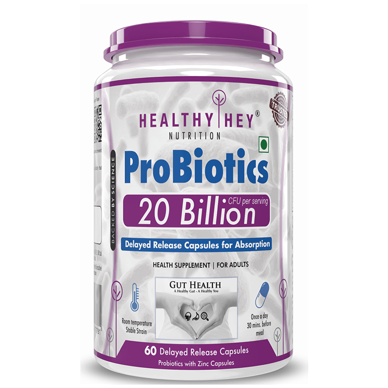 HealthyHey Nutrition Probiotic 20 Billion Cfu Supplement with Delayed - Release Capsules for Temperature Stable, Digestion, and Immune Health - (60 Capsules)