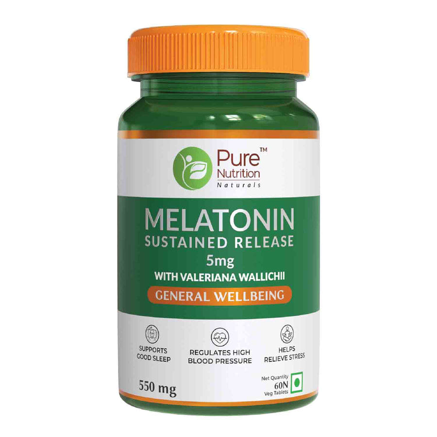 Pure Nutrition Melatonin 5Mg, Sustained Release, Melatonin Supplement For Men & Women, Supports Good Sleep 60 Veg Tablets (Serving Size 1 Tablet)