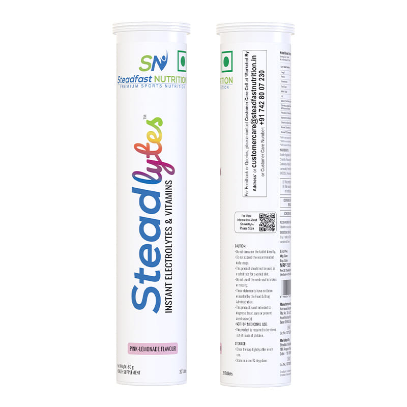 Steadfast Nutrition SteadLytes|Instant Hydration & Energy Drink|Low Sugar & Added Vitamins C, B12| 5 Essential Electrolytes | Energy Drink for Workouts & Gym|20 Effervescent Tablets (pack of 1)