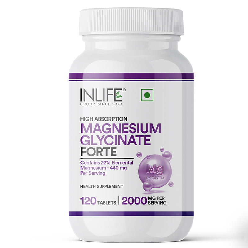 INLIFE Chelated Magnesium Glycinate Supplement 2000mg Per Serving, High Absorption for Relaxation & Healthy Muscle Function 120 Tablets