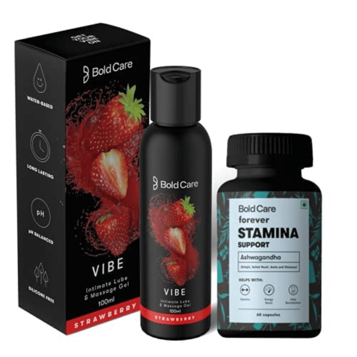 Bold Care Forever Ashwagandha & Shilajit, Boosts Stamina for Men - 60 Capsules + Vibe - Natural Personal Lubricant for Men and Women - Premium Flavour - No Side Effects Bold Care Forever Ashwagandha & Shilajit, Boosts Stamina for Men - 60 Capsules + Vibe