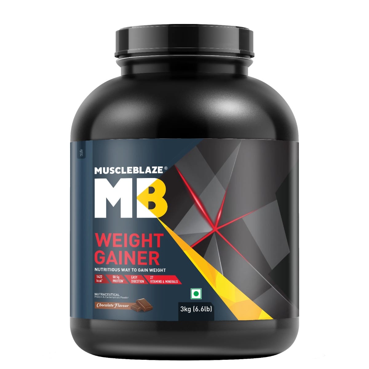 MuscleBlaze Weight Gainer with Added Digezyme (Chocolate, 3kg / 6.6lbs, 30 Servings)