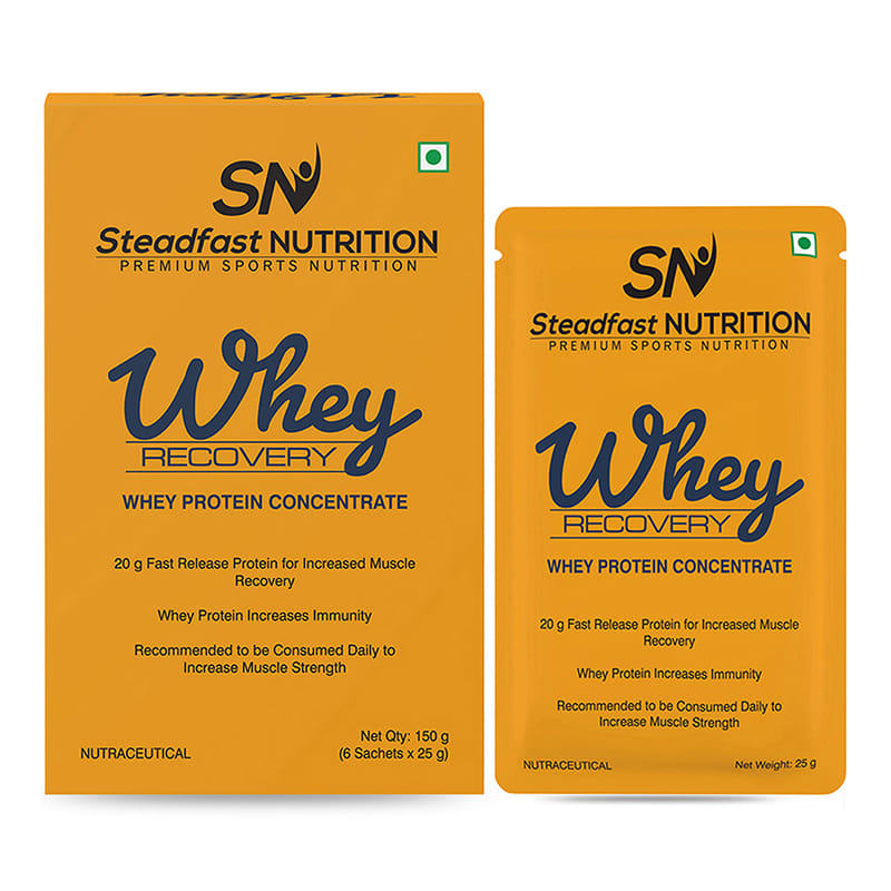 Steadfast Nutrition Whey | Raw Whey Protein | Unflavoured Whey Protein Concentrate | 20g fast release Whey protein for muscle recovery, growth and immunity | Lab Tested (Pack of 6 sachets)