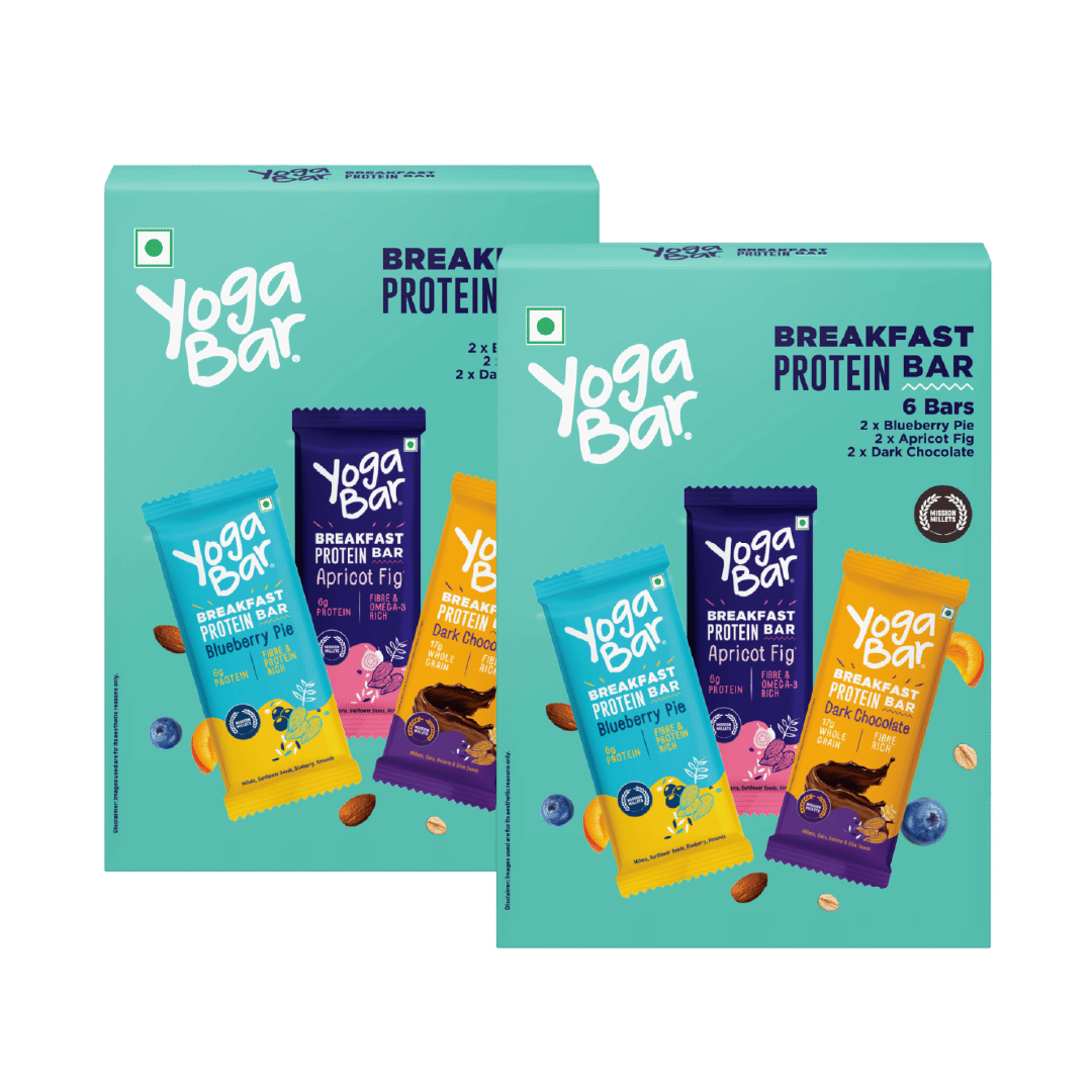 yogabar Variety Pack Breakfast 6 Bar Daily Protein Snack | High Energy & Nutrition Bars | 8g Protein & 7g Fibre Protein Bars Energy Bars | 100% Vegan & No Preservatives Yogabar Breakfast Protein Bars, 6 Bars Variety pack | Easy & Convenient Breakfast On-
