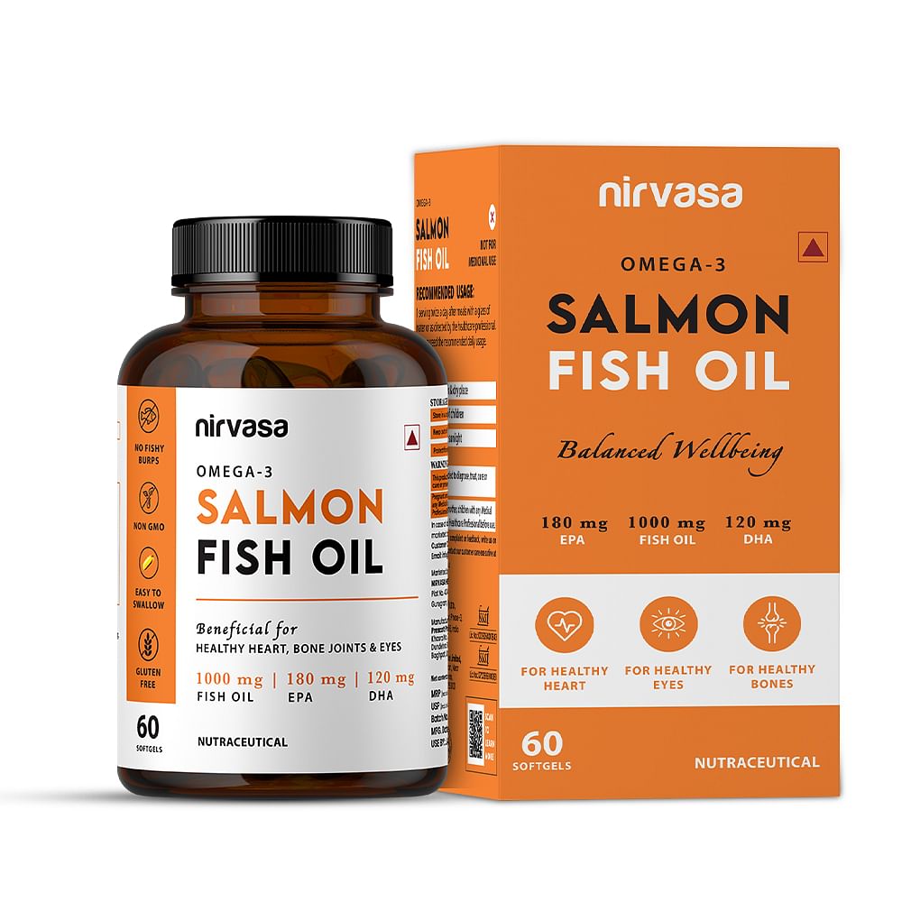 

Nirvasa Omega 3 Salmon Fish Oil 60 Softgels for Men & Women |1000mg Omega 3 with 180 mg EPA & 120 mg DHA |No Fishy Burps | Healthy Heart, Brain & B...