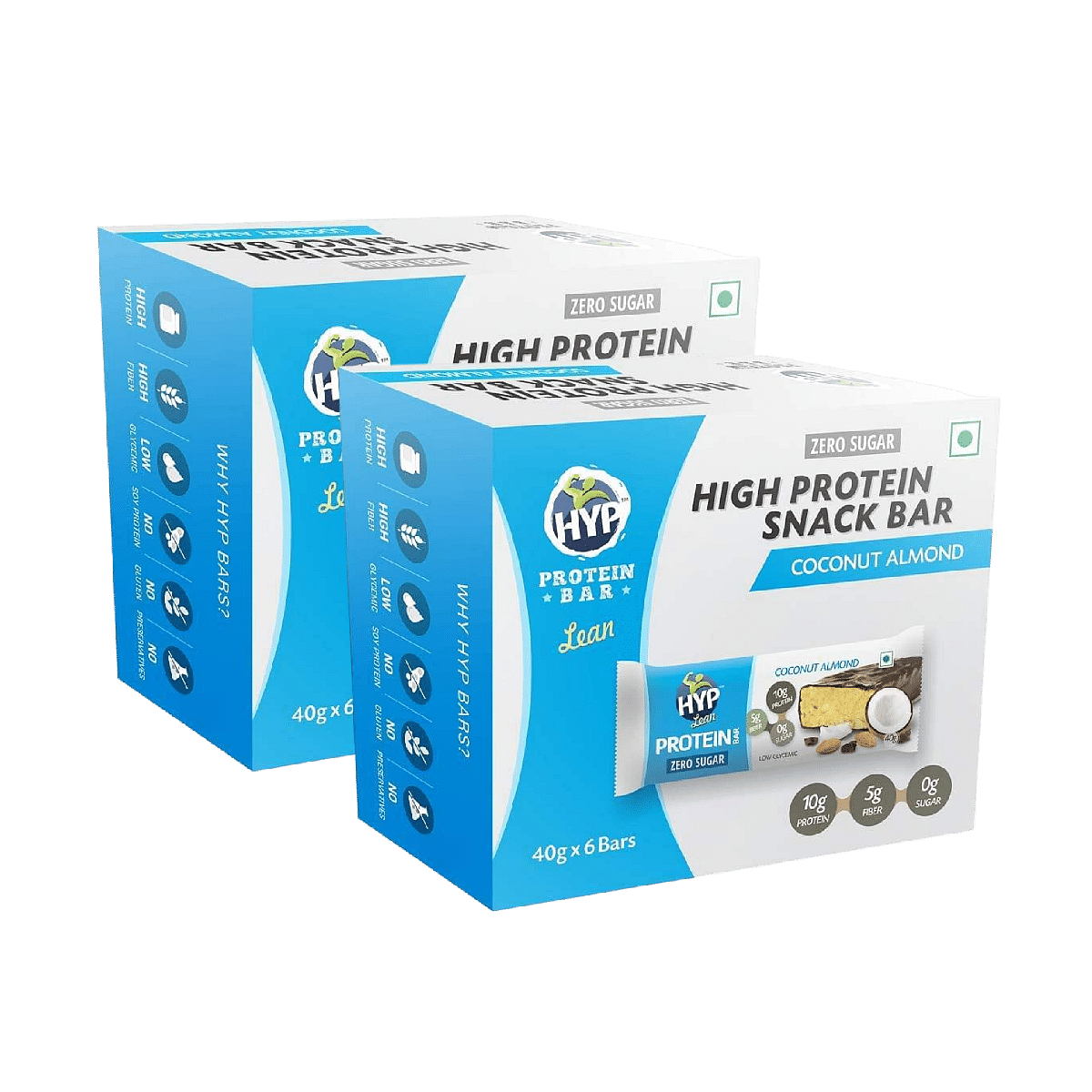 

HYP Zero Sugar Protein Bars - Coconut Almond - Box of 6 Bars | Pack of 2