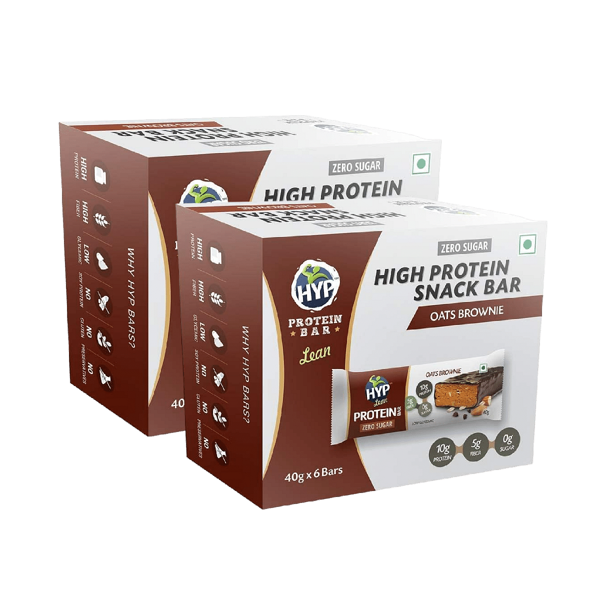 HYP Zero Sugar Protein Bars - Oats Brownie - Box of 6 Bars | Pack of 2