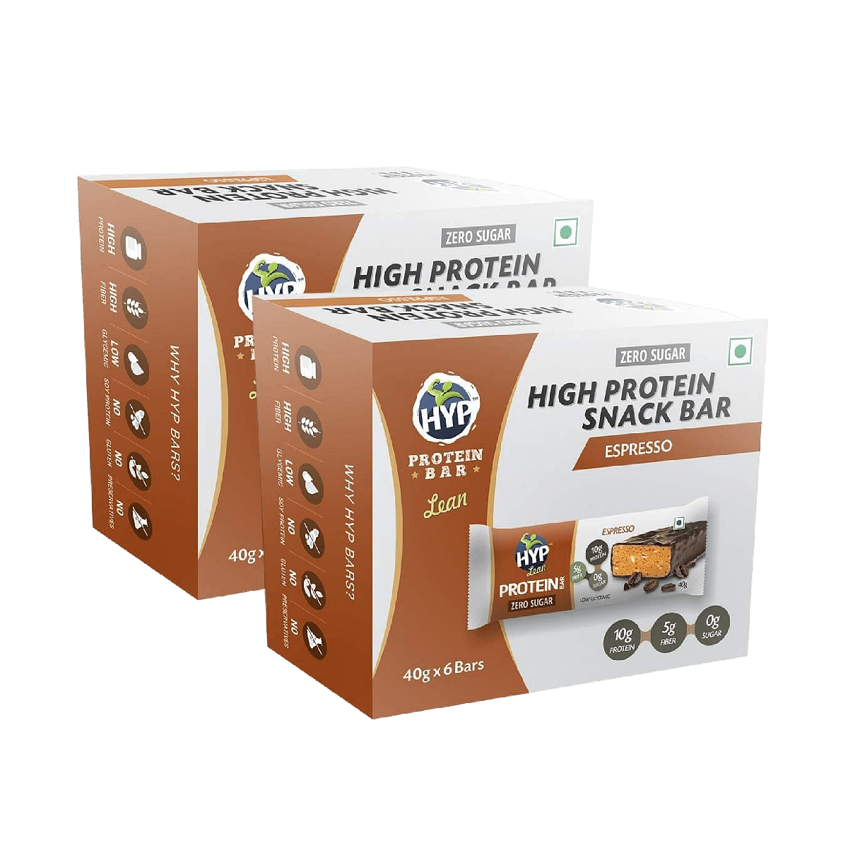 

HYP Zero Sugar Protein Bars - Espresso - Box of 6 Bars | Pack of 2