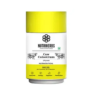 Nutriherbs Cow Colostrum (Piyush) 500mg 60 Capsules Strengthens Immunity, Increases Energy Levels, Boosts Metabolism, Helps with Weight Management Pack of 1