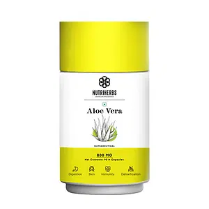 Nutriherbs Aloe Vera 800mg, for Healthy Skin & Hair, Improves Digestion, with Natural Extract of Pure Aloe Vera for Men & Women, 90 Capsules