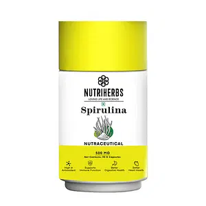 Nutriherbs Organic Spirulina Super Food 500mg 90 Capsules for Active Lifestyle Strengthens Immunity, Provides Energy & Improves Gut Health for Men & Women Pack of 1