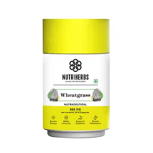 Nutriherbs Wheatgrass Extract 60 Capsules 800mg for Effective Weight Management, Natural Detoxification, Anti-Inflammation and Energy for Men & Women Pack of 1